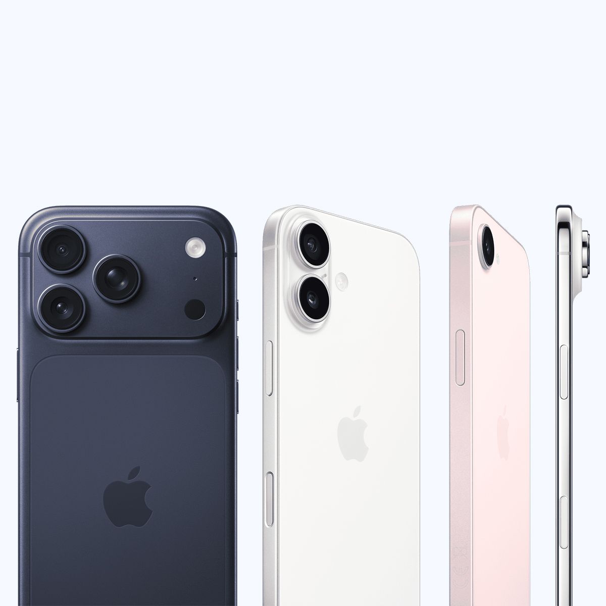 de nyeste iphonene iphone 17, iphone 17 pro og iphone 17 air på en rosa bakgrunn