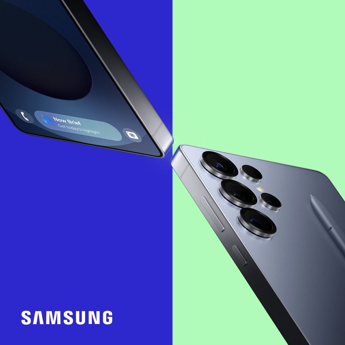 Galaxy S25 Ultra på splittet bakgrunn