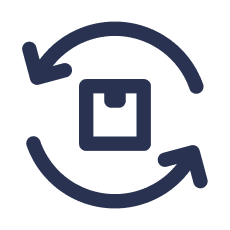 ikon som viser en pakke som fraktes og returneres