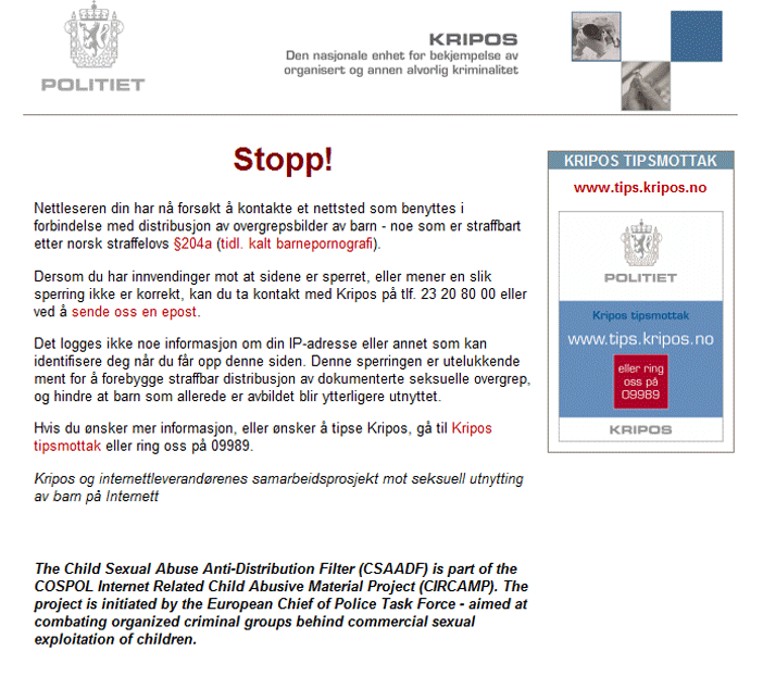Advarsel fra webfilteret
