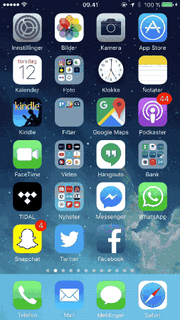 Skjermbilde av en iPhone med appikoner