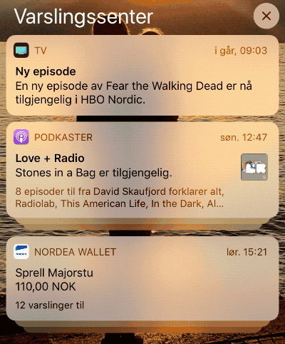 Varslingsenter med iPhone varslinger