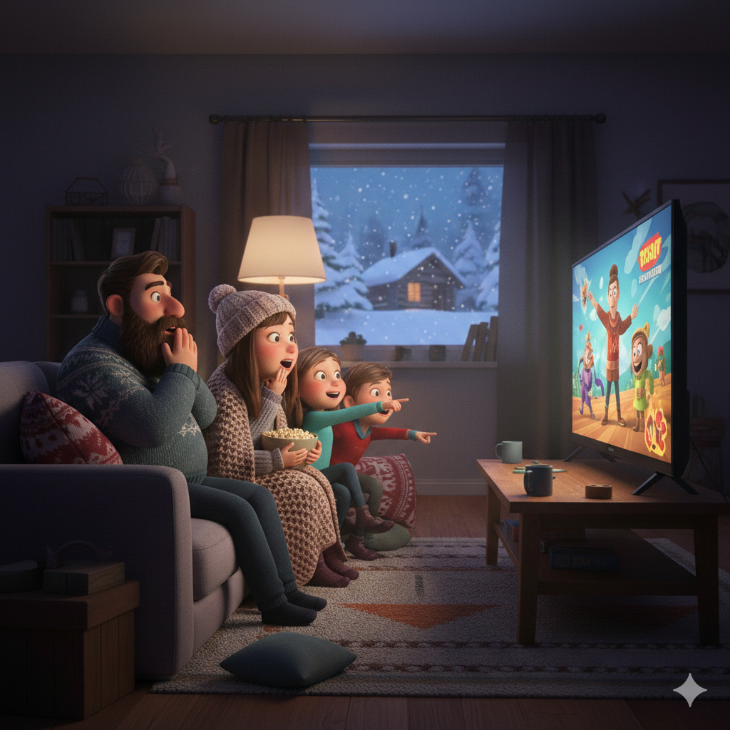 Karakter med strømmetjenestelogoer i Streamix