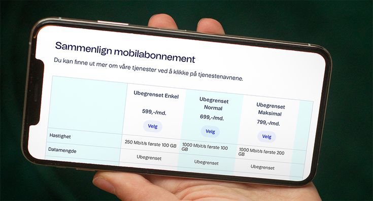 Mobil som viser siden Sammenlign mobilabonnement