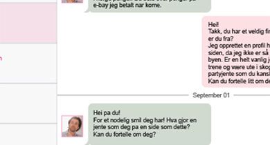 Tekstmelding som viser eksempel på kjærlighetssvindel