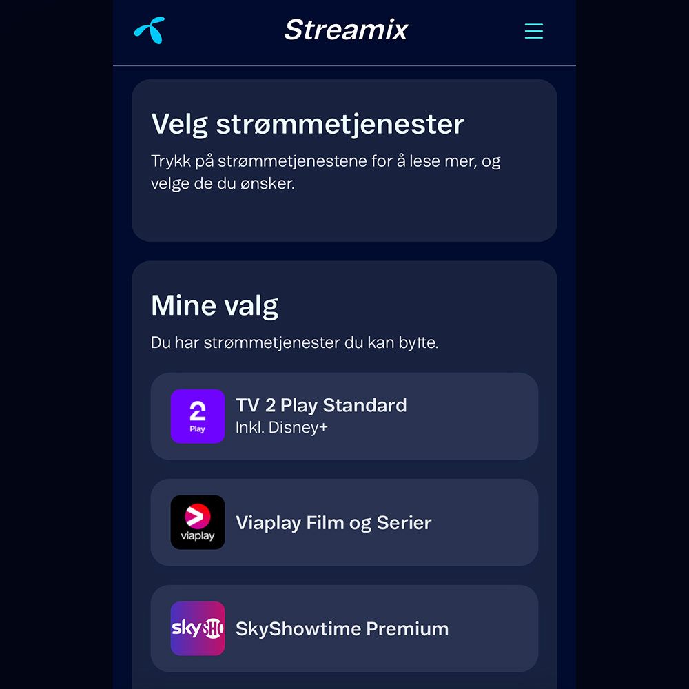 Bilde av menyen i Streamix.