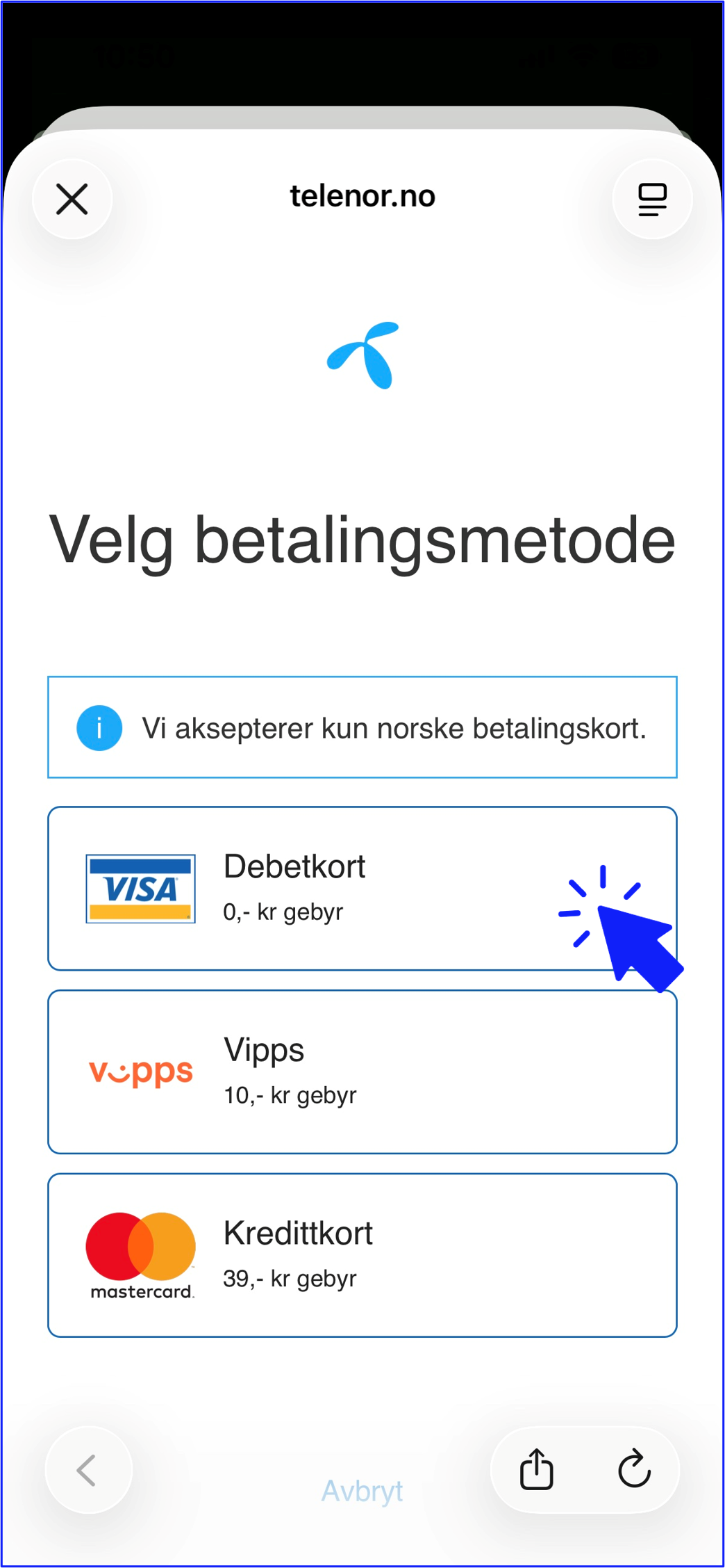 Betale faktura i Mitt Telenor - velg betalingsmåte