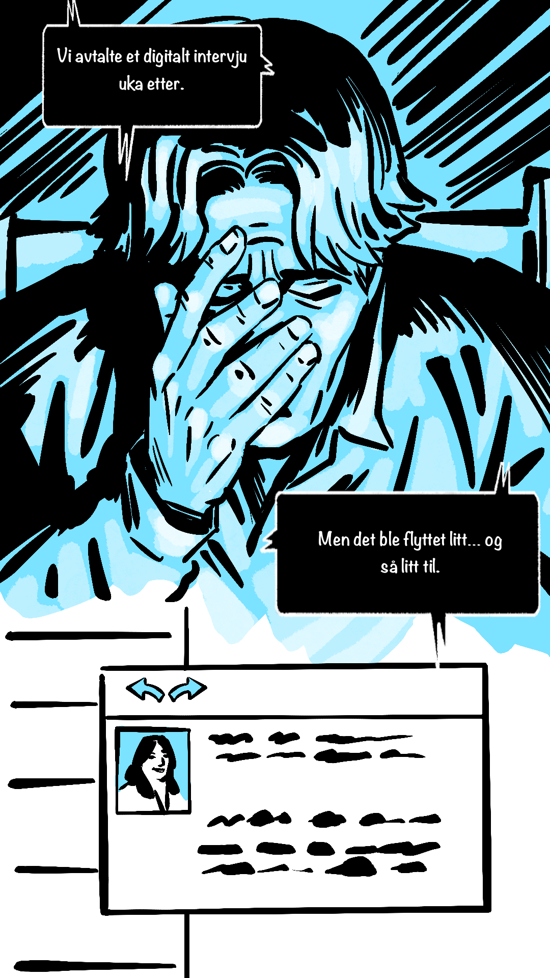  Lars holder seg fortvilet til pannen over et skjermbilde av en chat-dialog.