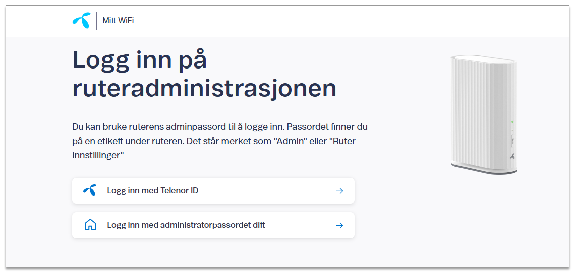 Skjermbilde av Mitt WiFi innlogg - administrasjon av ruter