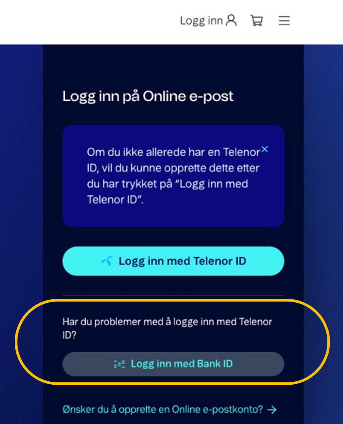 Velg "Logg inn med BankID"