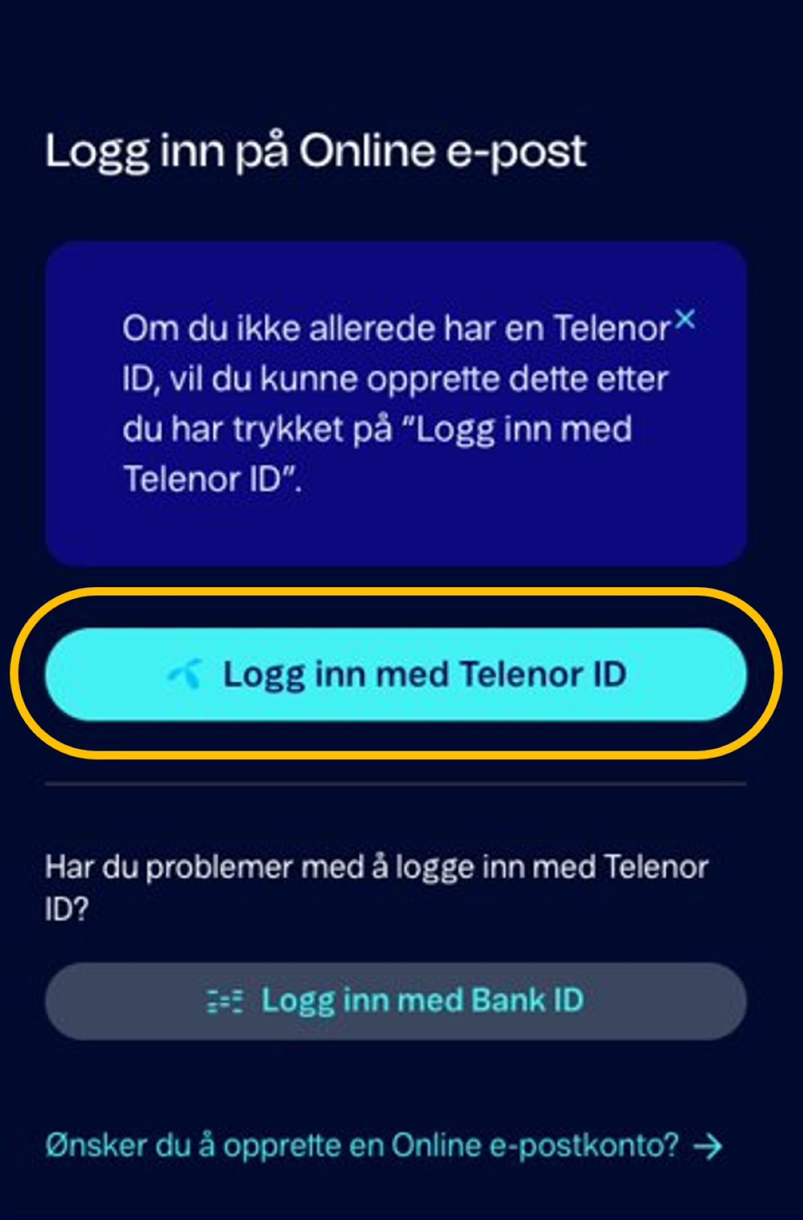 Logg inn på telenor.no/online - webmail