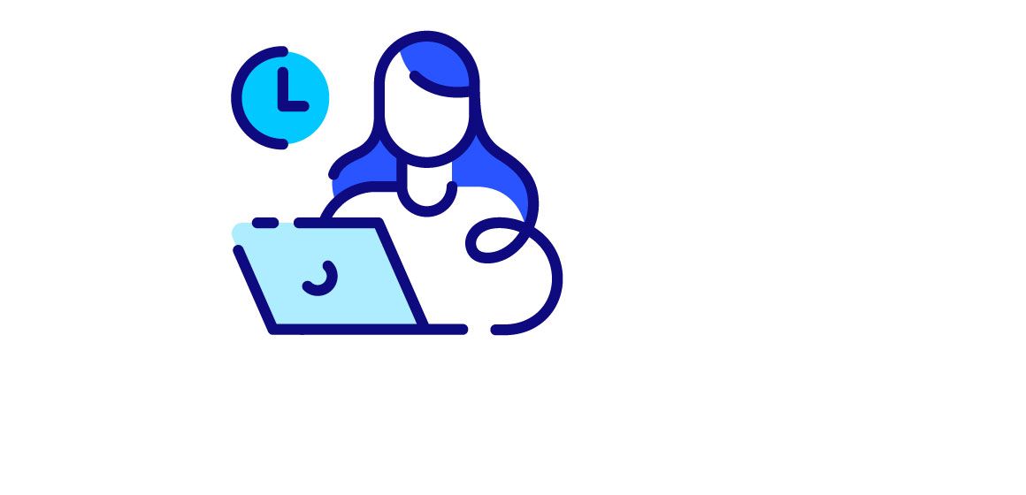 Person som jobber ved en datamaskin med klokkesymbol