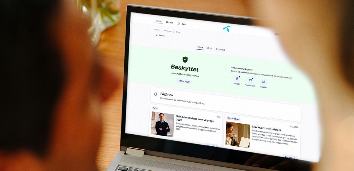 En bærbar datamaskin viser sikkerhetssenteret i Mitt Telenor