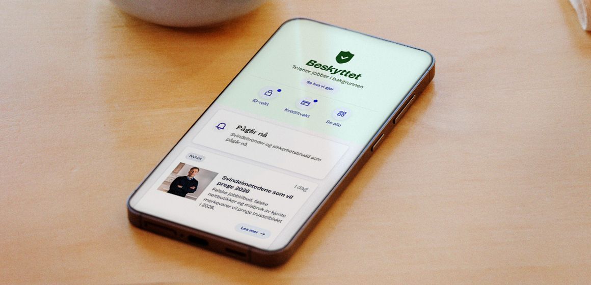 Mobilskjerm som viser sikkerhetssenteret i Mitt Telenor