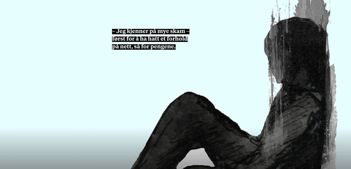 Silhuett av en person som sitter alene, med sitat om skam