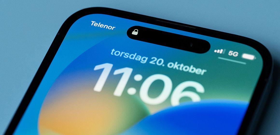 bilde av dynamic island på skjermen til iphone 14 pro