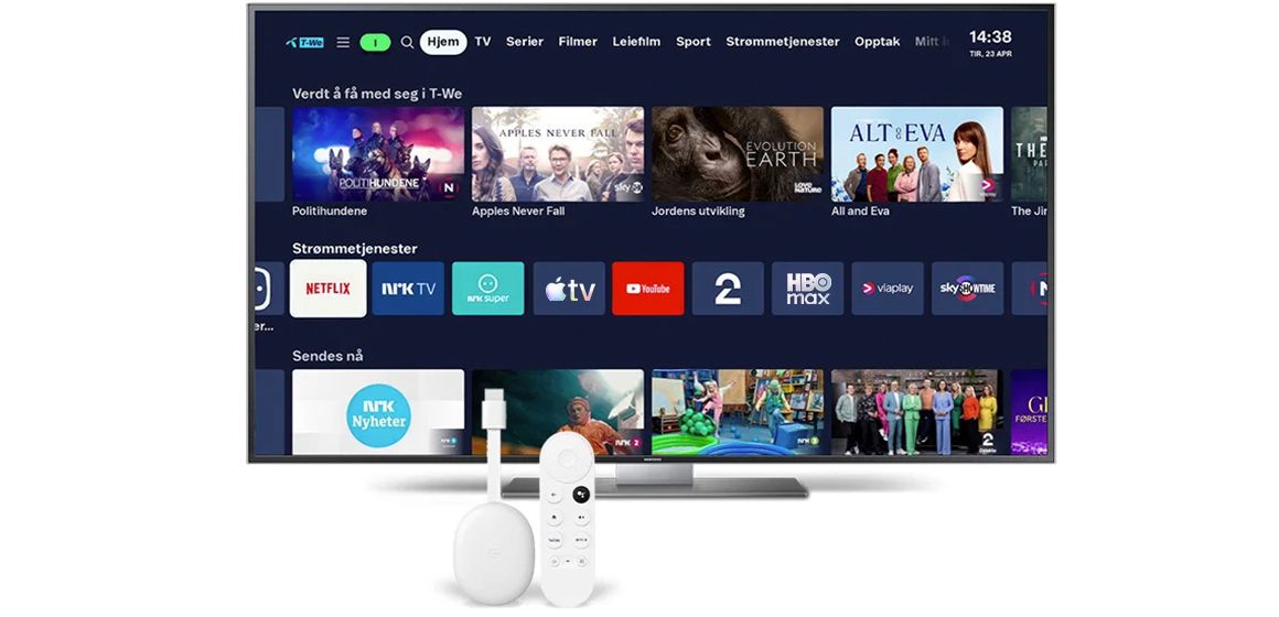 Smart-TV med t-we meny og strømmetjenester. Android-enhet.