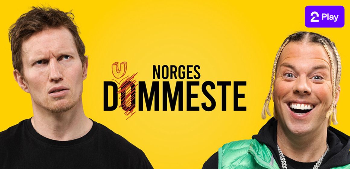 Programmet "Norges dummeste" på gul bakgrunn, en av årets beste serier.