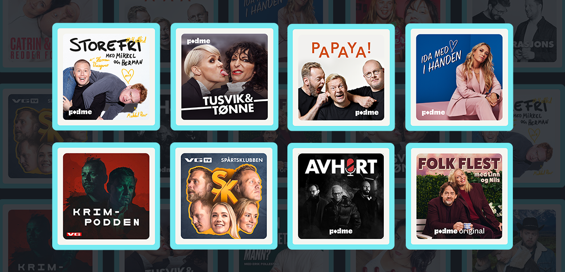 Banner for Podme som viser utvalget på tjenesten.