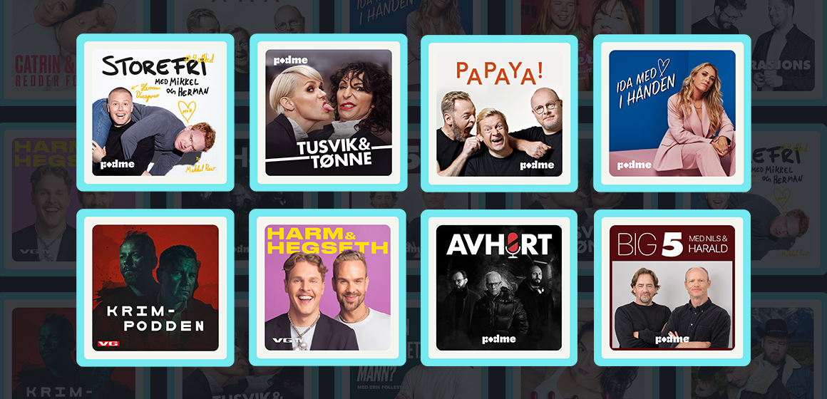 Banner for Podme som viser utvalget på tjenesten.