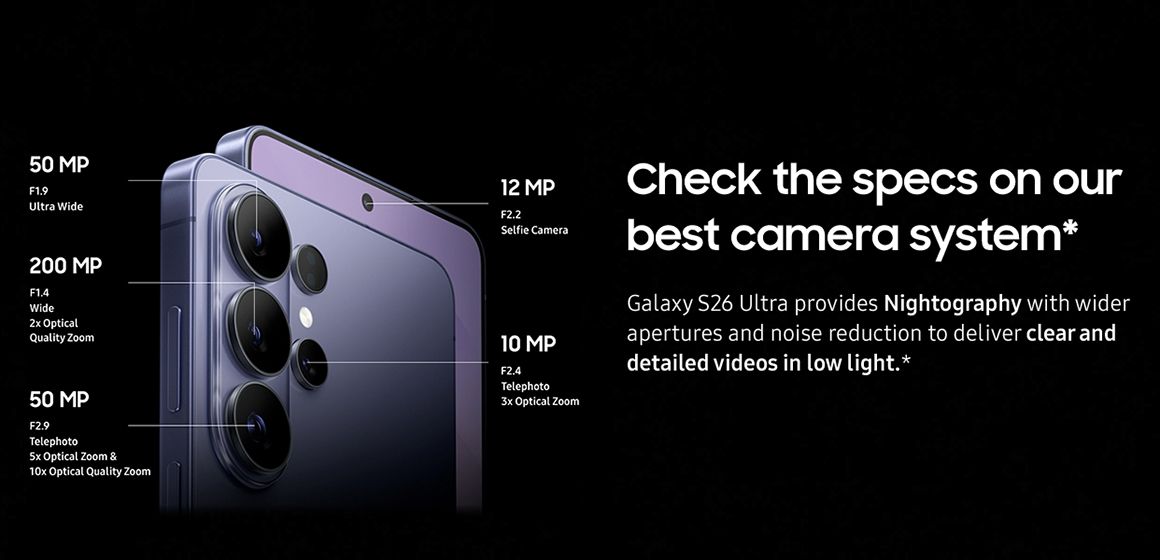 kameraspesifikasjoner på den nyeste toppmodellen galaxy s26 ultra