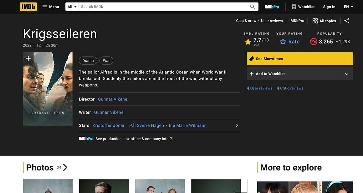 Faksimile fra IMDB.com.