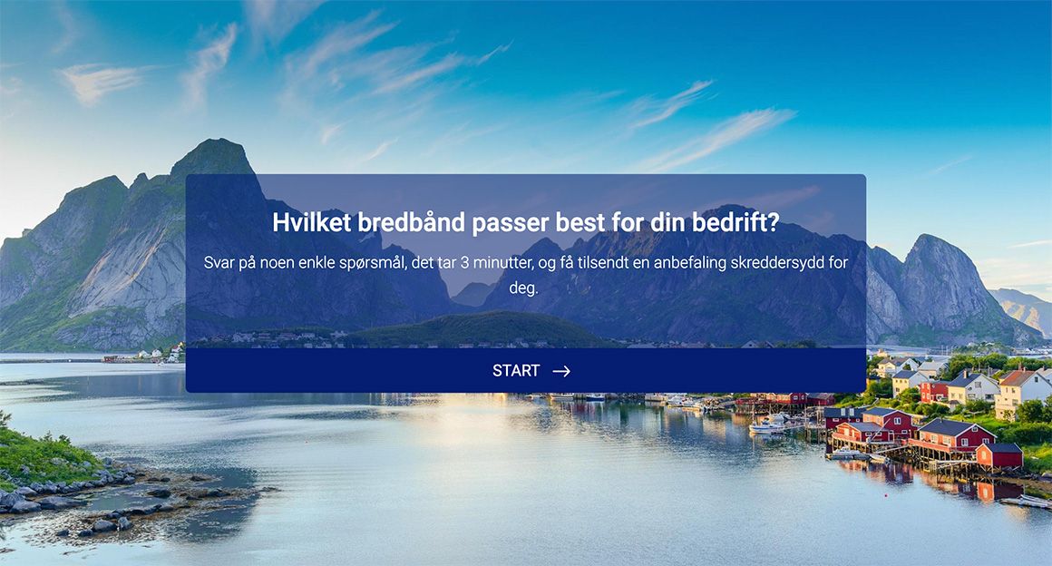 Skjermbilde med spørsmål om å velge bredbåndsløsning for bedrifter