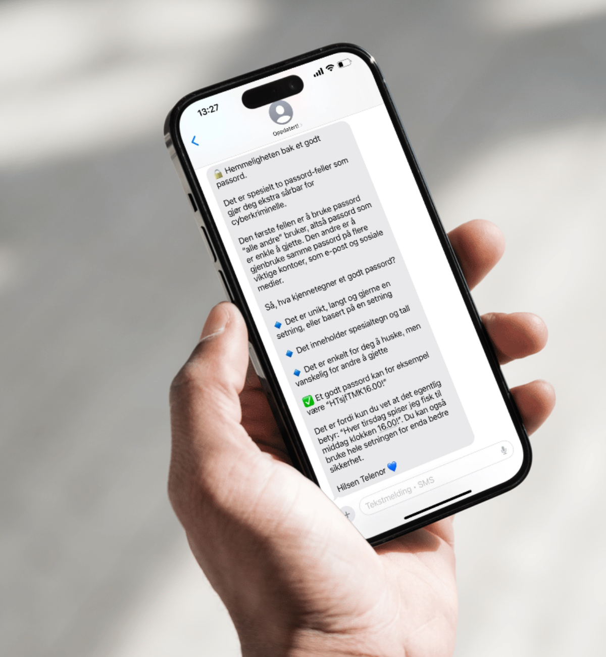 SMS fra Telenor med tips om hvordan lage sikre passord