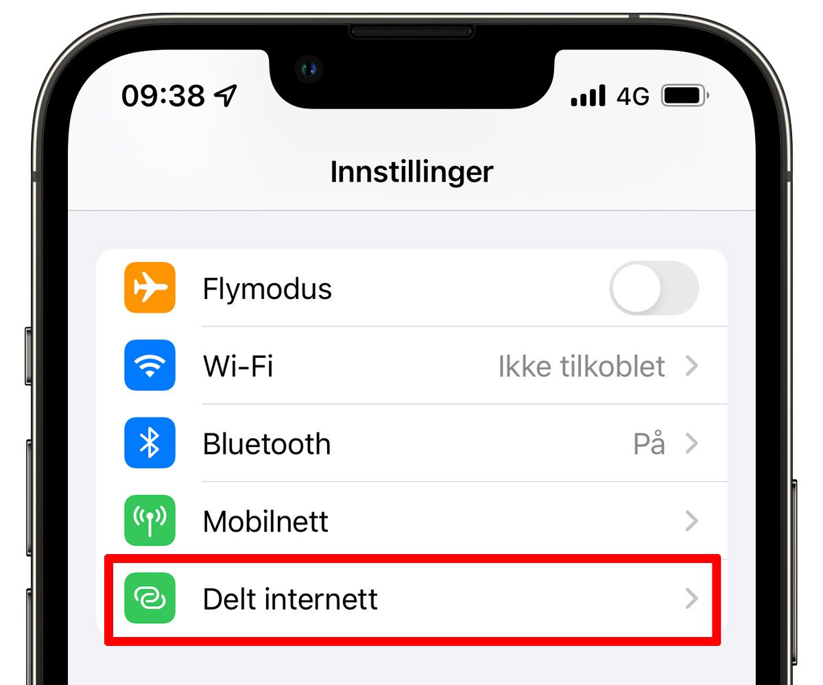 Delt internett i iPhone-innstillingene
