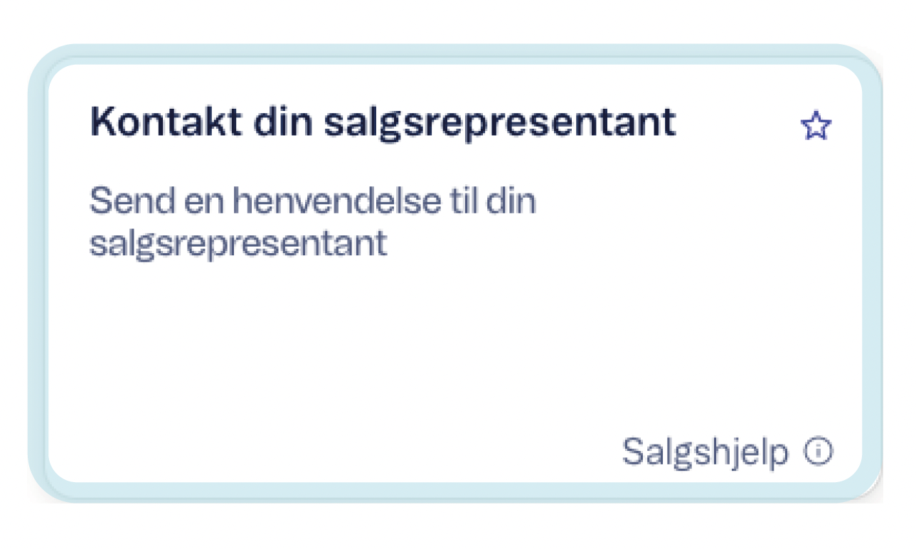 Kort med tekst om å kontakte en salgsrepresentant