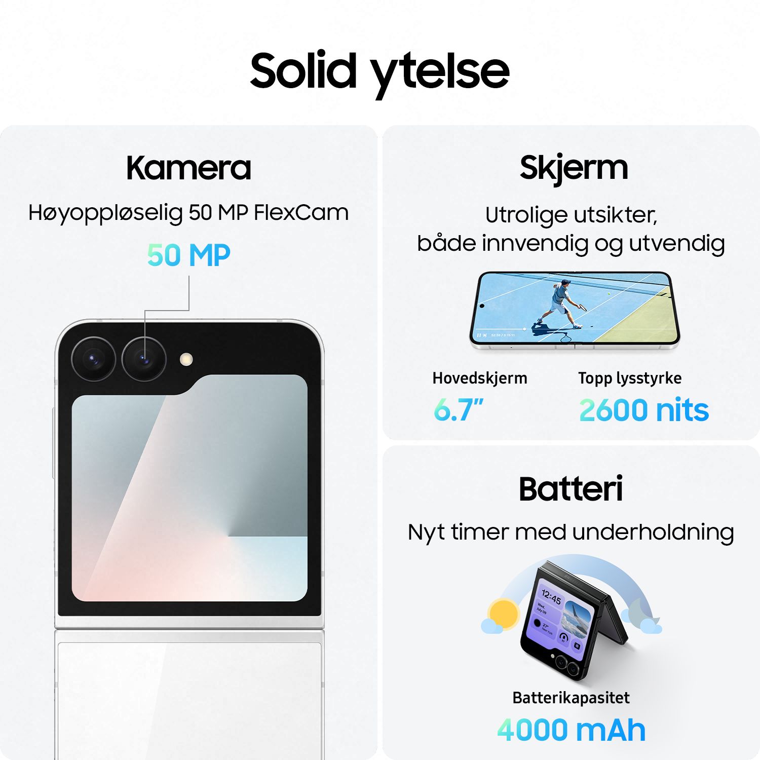 Galaxy Z Flip7 FE har solid ytelse med 50 MP kamera, fleksibel skjerm og 4000 mAh batteri