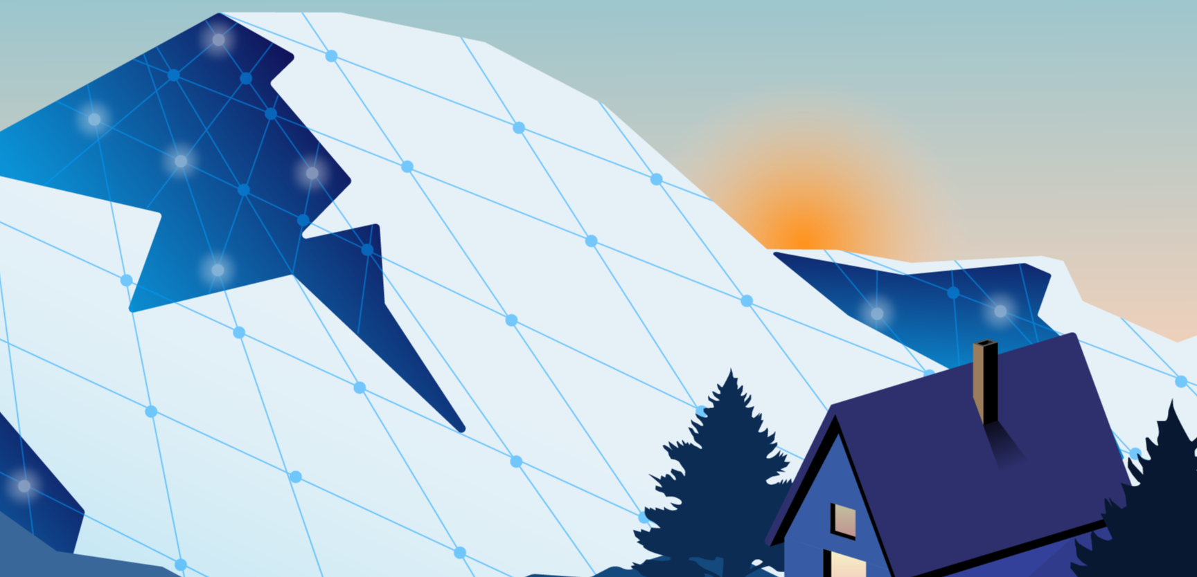 Illustrasjon av fjell med teksten "Cybervettreglene"