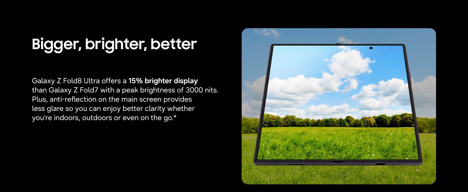 galaxy z fold8 ultra har en lyssterk skjerm med 3000 nits og mindre gjenskinn