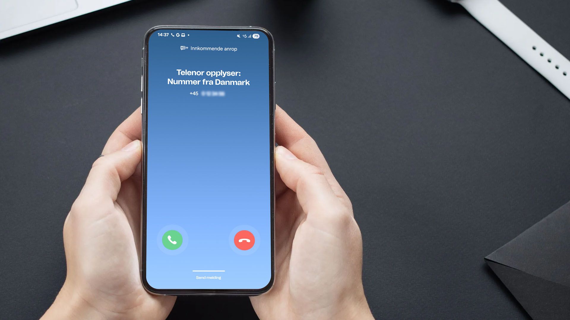 Skjerm som viser Telenor opplyser: Nummer fra Danmark