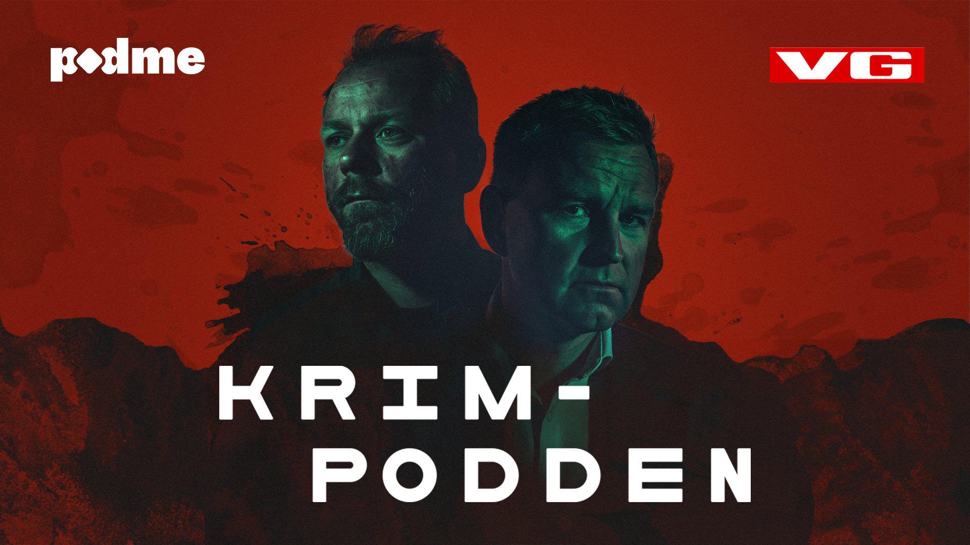 Krimpodden fra VG og Podme, dramatisk rød bakgrunn.