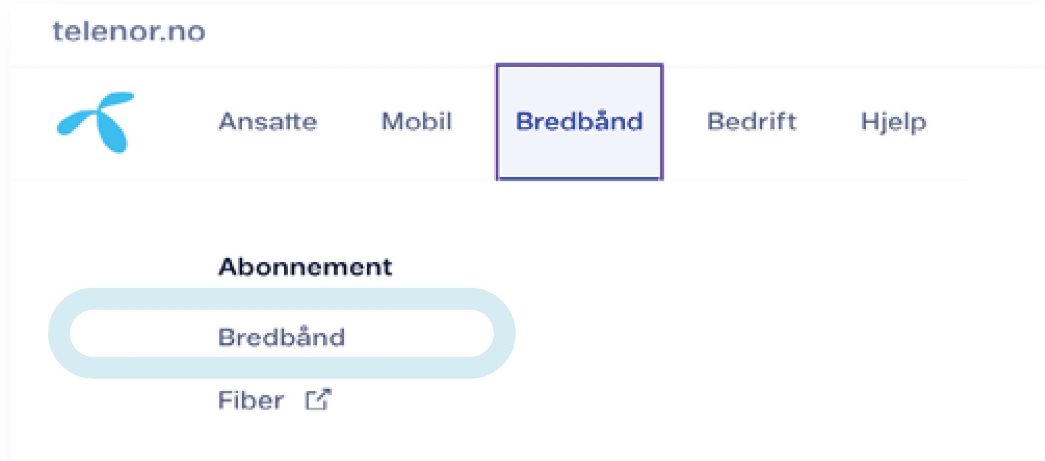 Telenor-nettside med alternativer for bredbåndsabonnement