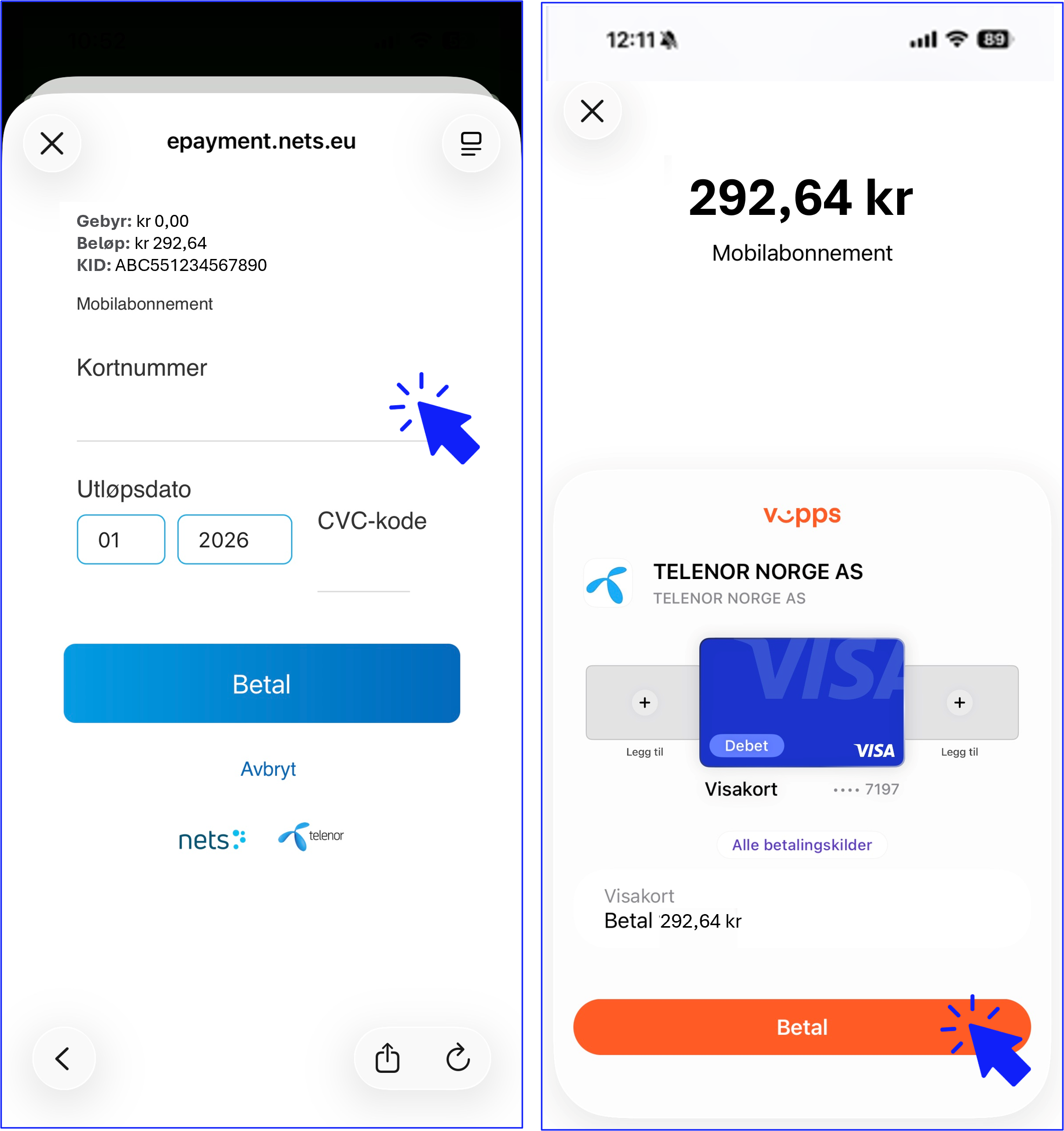 Betale faktura i Mitt Telenor - F.eks. betaling med kort