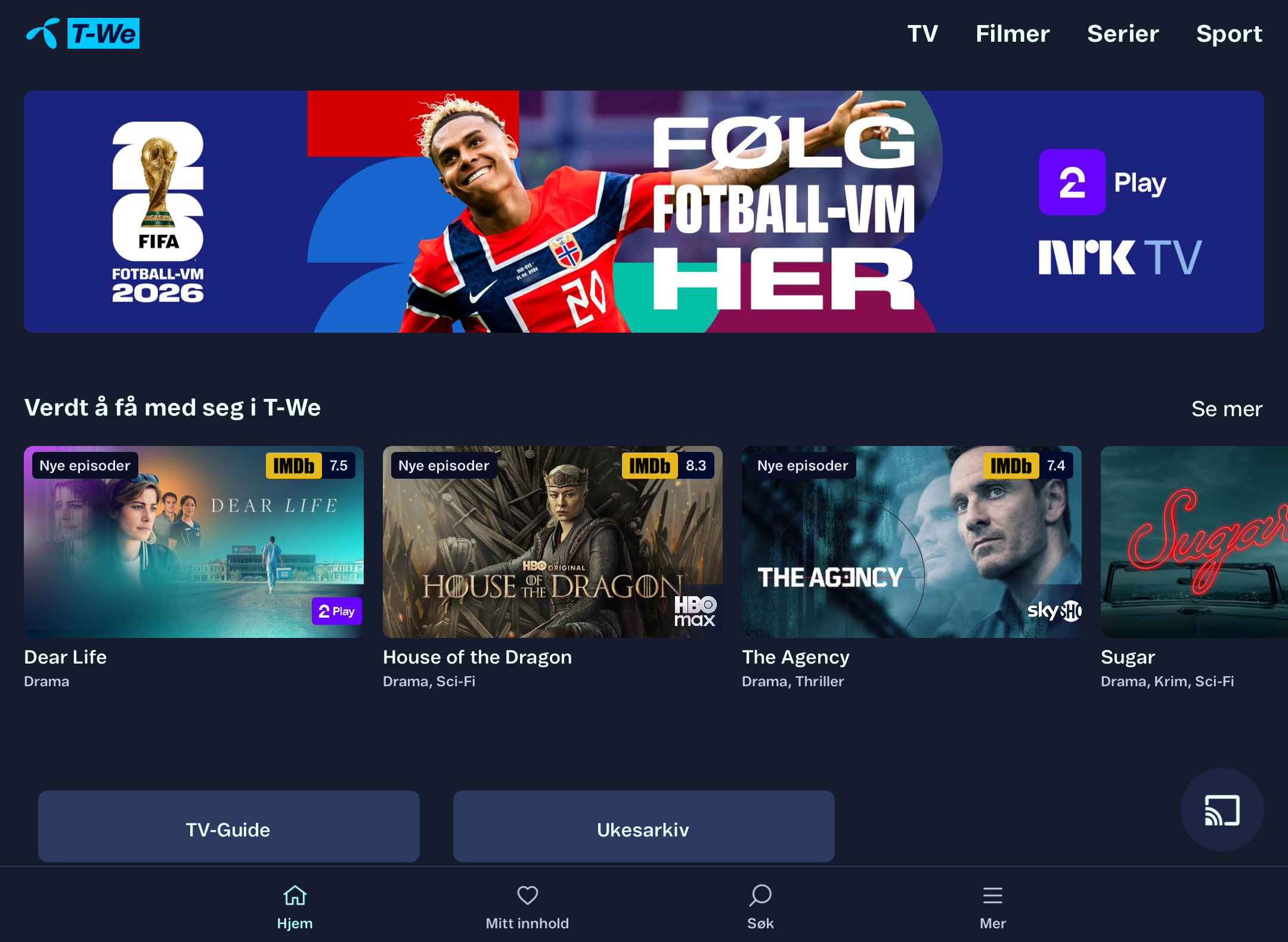 Bilde fra brukergrensesnittet i T-We-appen på en tablet. 