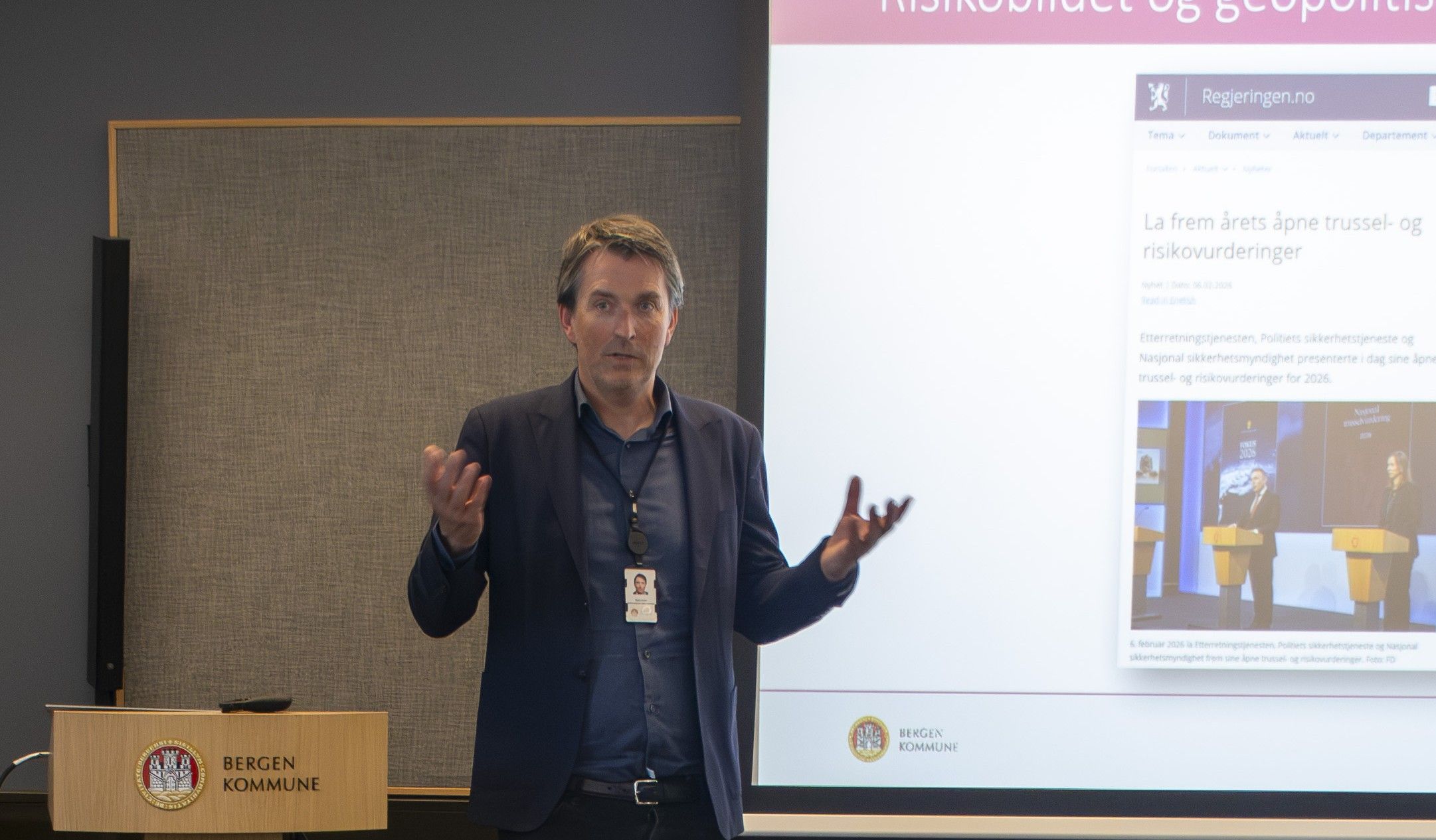 En presentasjon i Bergen kommune om trussel- og risikovurderinger