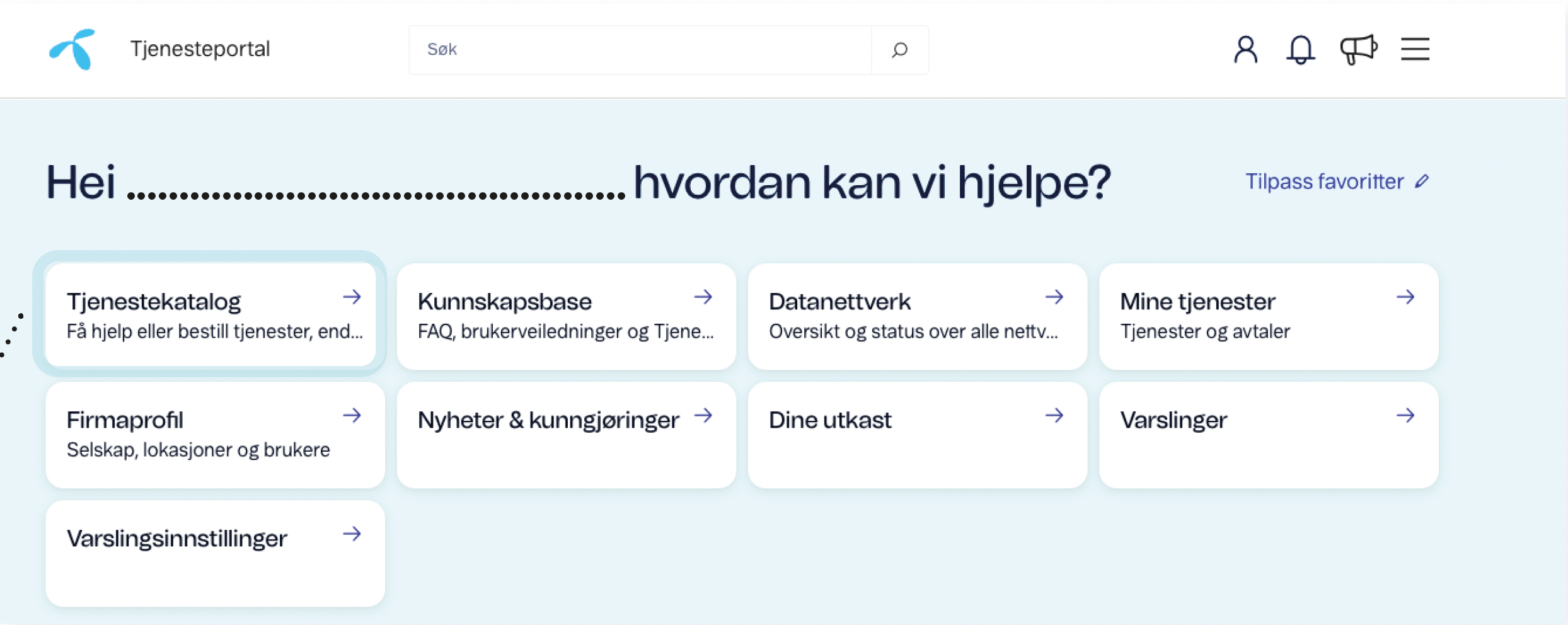 Digital tjenesteportal med ulike brukerfunksjoner