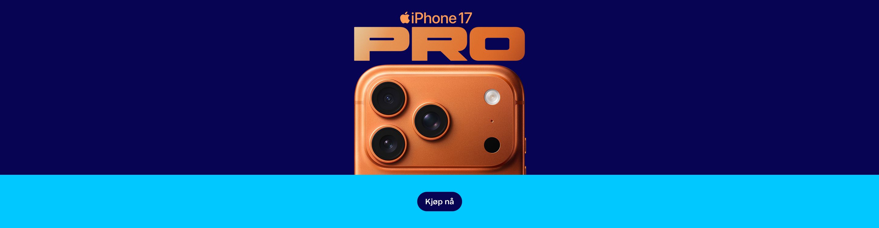 iPhone 17 Pro i oransje design, med fokus på kamera og forhåndskjøpsknapp