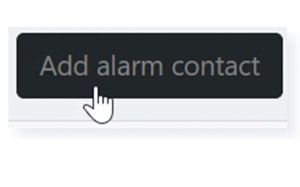 "Add alarm contact"-knapp med pekende håndmarkør