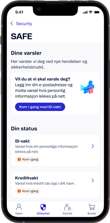 Sikkerhetsapp-skjermbilde på mobil
