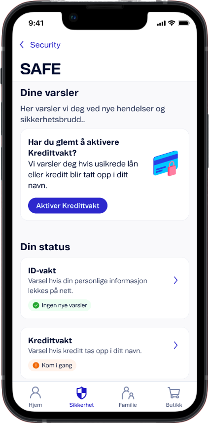 Sikkerhetsapp på mobil med varsler