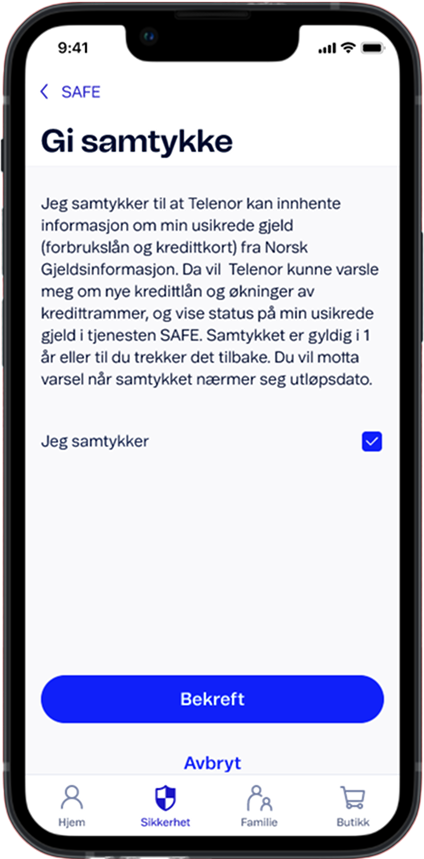 Skjermbilde av samtykkeforespørsel