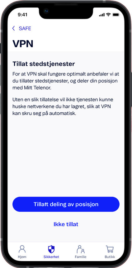 Skjermbilde av VPN-innstillinger på mobil