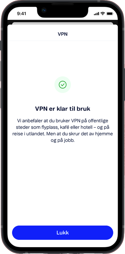 VPN-app på mobil viser "klar til bruk"