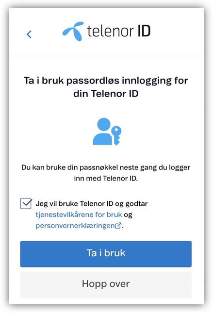 Registrere bruker telenor id - aktiver passordløs innlogging