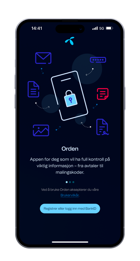 Innloggingsside for appen Orden fra Telenor