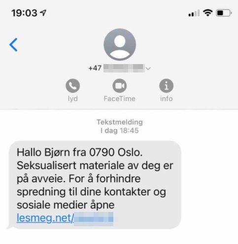 Eksempel på pornosvindel via SMS